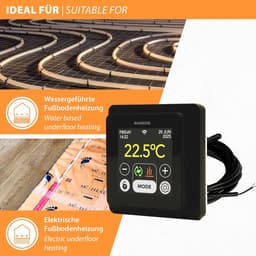 Slimme Thermostaat - Kamerregelaar Wifi - Verwarming Regelen - Met Vloersensor - 86 x 86 cm - Zwart — thumbnail 4