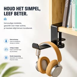 Koptelefoon Houder - Uitklapbaar - Headset Haak - Hoofdtelefoon Hanger - Headset Houder Onder Bureau - Verstelbare Headset Stand - Bureau - Metaal - Zwart — thumbnail 5