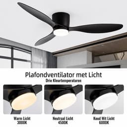 Rolu Plafondventilator – Plafond Ventilator Met Verlichting – Tot 25m2 - 6 Snelheden – Inclusief LED Verlichting – Afstandsbediening — thumbnail 2