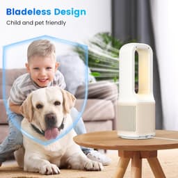 Bureauventilator - Compact - Stil - 33 cm - Bladloze bureauventilator met 5 windsnelheden - Krachtige luchtstroom - 70° zwenking - Nachtlampje - Timer - Geschikt voor slaapkamers, kantoren en nachtkastjes - Wit — thumbnail 5