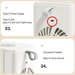 Draagbare airco met luchtbevochtiger – Persoonlijke verdampingskoeler met ventilator, timer, nevelstand, fluisterstille werking en oplaadbare accu (wit) – Geschikt voor slaapkamer, kantoor en camping — thumbnail 2