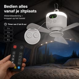Lapamax Oplaadbare Hangventilator met Lamp - 8.000 mAh - 4 Snelheden - Afstandsbediening en Timer - Campingventilator voor Tent en Camper - Grijs - Ø 27 cm — thumbnail 5