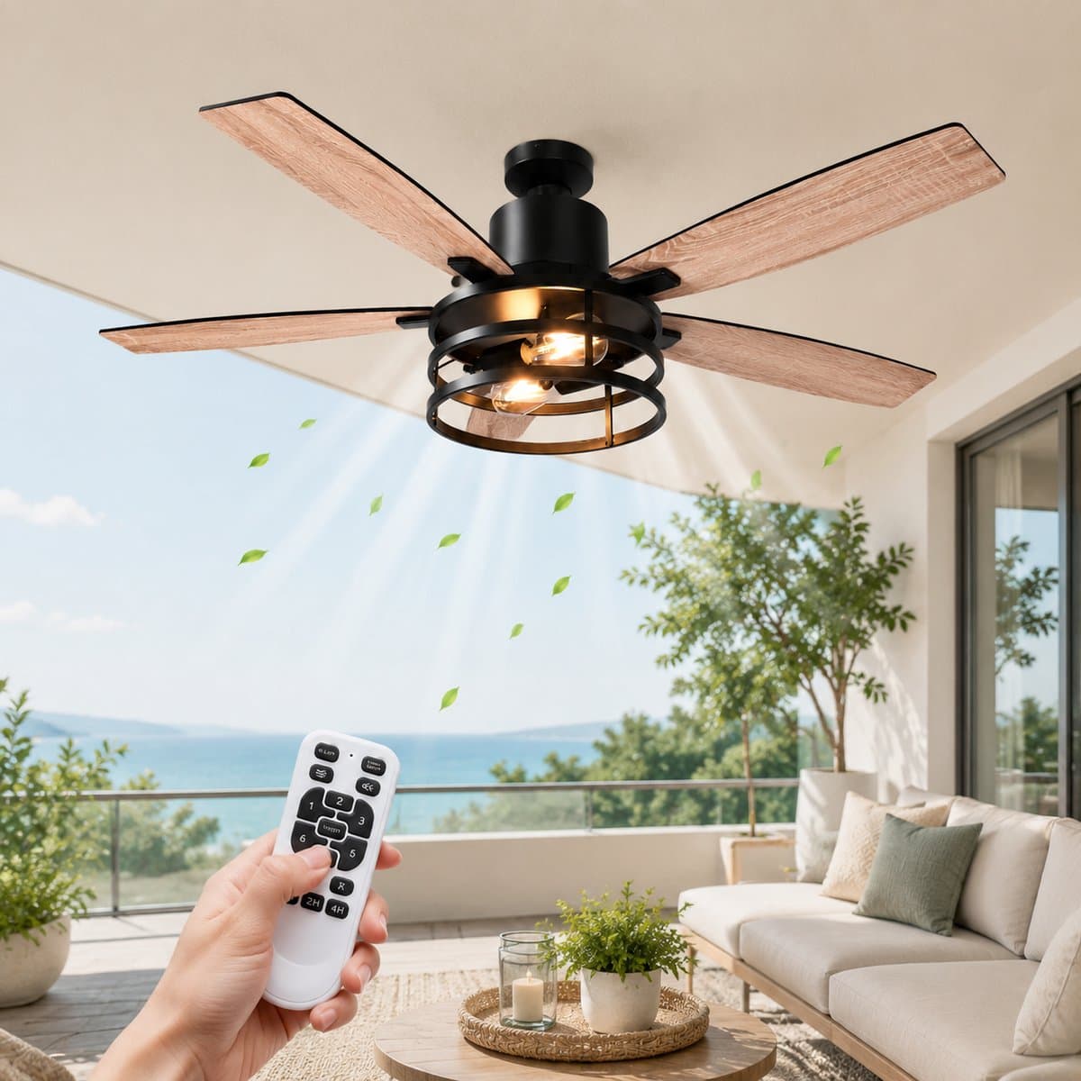 Lapamax Scandinavisch Walnoot Plafondventilator met Verlichting 132 cm – Ventilator Lamp met Afstandsbediening en Stille DC Motor – 6 Snelheden, Timer en Zomer/Winterfunctie – Voor Woonkamer, Slaapkamer,Eetkamer en Overdekt Terras — afbeelding 1