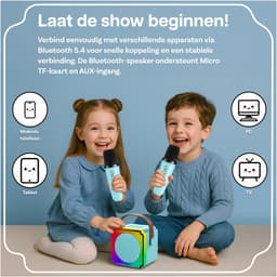 Karaoke Set voor Kinderen met Bluetooth Speaker van MMOBIEL – Met 2 Draadloze Microfoons, LED-verlichting, Geluidseffecten – Feest, Cadeau voor Meisje, Jongen, Kinderen 3+ jaar – Blauw — thumbnail 5