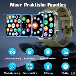 Blackview Smartwatch Heren - W60-Rugged Sporthorloge - Outdoorhorloges- Stappenteller - Hartslagmeter - Slaapmonitor - Belfunctie - LED Zaklamp - Geschikt voor Android en iOS - Groente — thumbnail 5