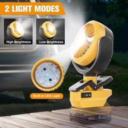 Accu Ventilator met LED Verlichting – Geschikt voor 18V Accu – Draadloos – USB-C – 3 Snelheden – Timer – Afstandsbediening — thumbnail 4
