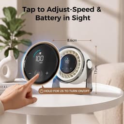 Tafelventilator USB oplaadbaar stil met 100 snelheden, draagbare bureaufan met LED display en 360° rotatie wit — thumbnail 5