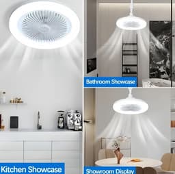 Plafondventilator met verlichting en afstandsbediening - Schroefbare plafondventilatorlamp - Universele verstelling - Mini plafondventilatorlamp - Drie windsnelheden - Timer, geschikt voor slaapkamers, badkamers, garages en kasten - Gebroken wit — thumbnail 2