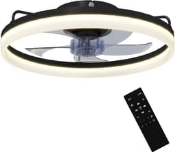 TEKROA® Plafondventilator met Verlichting - 40W LED - Stille DC Motor - Afstandsbediening - 6 Snelheden - Dimbaar - Ventilator lamp - Zwart — thumbnail 1