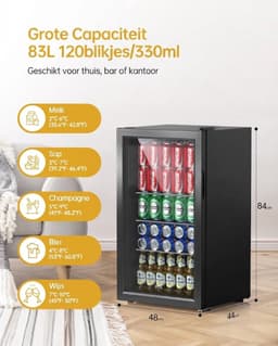 SP® Minibar - 86L Capaciteit - Mini Koelkast - Draagbare Koelkast - Zwart - 48cm x 44cm x 84cm — thumbnail 3