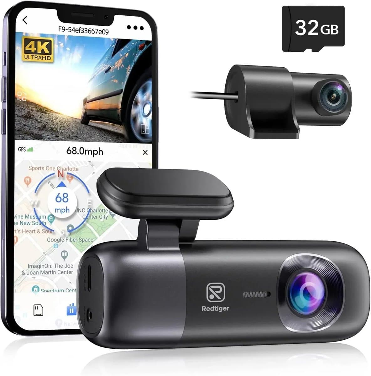 Evaux Boutique Dashcam - Dashcam voor auto - Dashcam voor auto voor en achter - nahtzicht - incl. app besturing - 4K display - incl 32GB kaart - Wifi en GPS - werkt ook wanneer je voertuig stilstaat — afbeelding 1