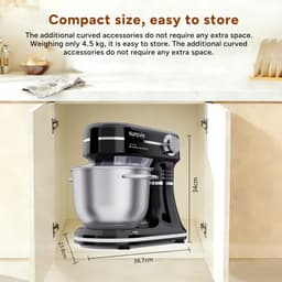 SUNCOK Keukenmixer, Keukenmachine, krachtige motor van 1500 W, met twee roestvrijstalen mengkommen (4,5 l en 5,5 l), multifunctionele deeghaak, geschikt voor bakken en kneden van deeg. — thumbnail 5