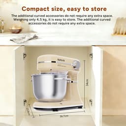 SUNCOK Keukenmixer, Keukenmachine, krachtige motor van 1500W, met twee roestvrijstalen mengkommen (4,5 l en 5,5 l), multifunctionele deeghaak, geschikt voor bakken en kneden van deeg. — thumbnail 2