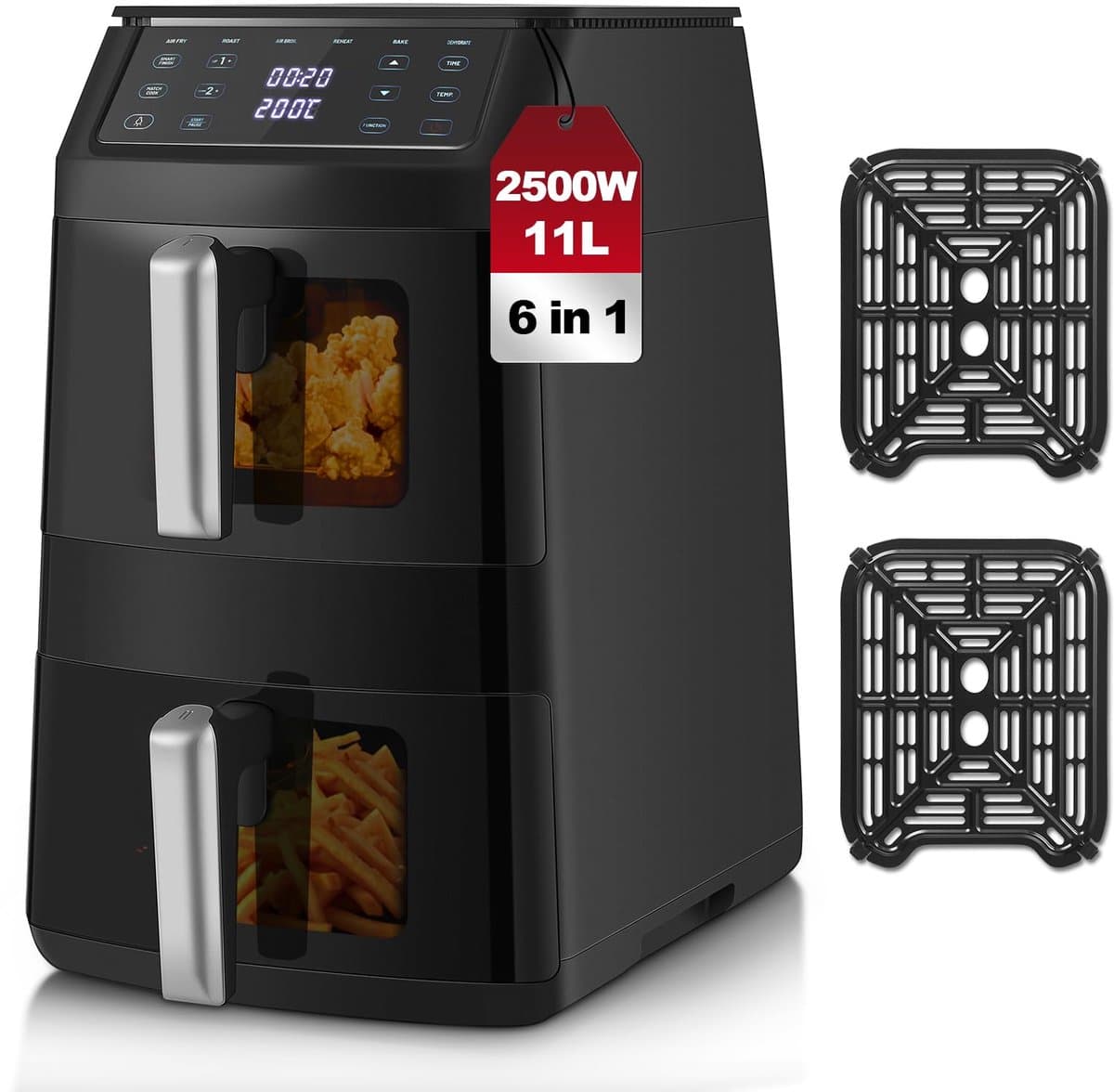 SnelShoppen - TopStrong Air Fryer 11L, Friteuse Zonder Olie met 2 Kijkladen, Compact Design, 2500W, 40-220°C, 6 Kookfuncties voor Gezond Koken in Keuk — afbeelding 1