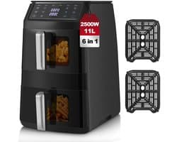 SnelShoppen - TopStrong Air Fryer 11L, Friteuse Zonder Olie met 2 Kijkladen, Compact Design, 2500W, 40-220°C, 6 Kookfuncties voor Gezond Koken in Keuk