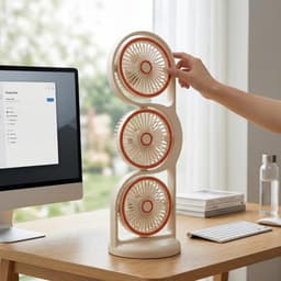 Ventilator - Draagbare Driehoofdige Ventilator - 5 Snelheden - USB Oplaadbaar - 360° Verstelbaar - 1200 mAh - Voor Kantoor en Buiten - Beige — thumbnail 2