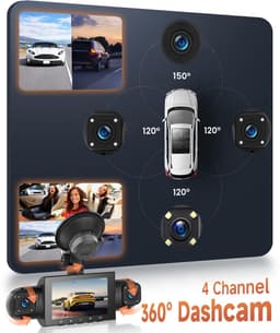 SnelShoppen - Dash Camera 360° 4-kanaals dashcam auto FHD 1080p met 4 camera's voor, achter, links en rechts, 3 inch met IR-nachtzicht, 24H parkeermon — thumbnail 5