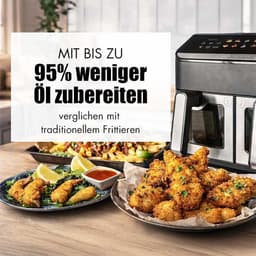 Dubbele Heteluchtfriteuse - Airfryer Duo - Gezond Koken - Sync-functie - 9 Liter - Zwart — thumbnail 3