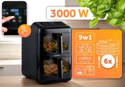 Dubbele Kamer Airfryer - Heteluchtfriteuse Verticale Airfryer - Grote Maaltijden Bereiden - Twee Manden Sync Finish - 116 liter - Zwart — thumbnail 4