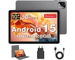 SnelShoppen - 10 Inch Android 15 Tablet met Hoes, Unisoc T30 Quad-Core, 18 GB RAM, 128 GB ROM, 1 TB TF, 6000 mAh, WiFi 6, GPS, Dual Camera, HD IPS-Sch