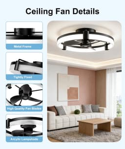 Plafondventilator met Verlichting – LED Lamp en Ventilator in 1 – Dimbaar 3000K-6500K – Afstandsbediening – 6 Snelheden – Zomer- en Winterstand – Stil en Energiezuinig — thumbnail 5