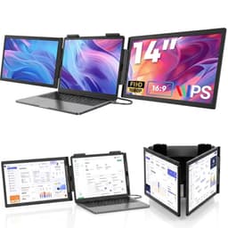 UFTA Dubbele Laptopmonitor 14 Inch - FHD IPS USB-C Triple Scherm - Plug & Play Windows Mac Xbox - 270° Rotatie Draagbaar - Zwart — thumbnail 1