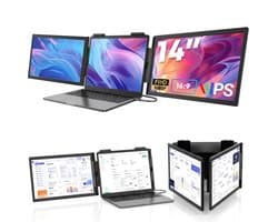 UFTA Dubbele Laptopmonitor 14 Inch - FHD IPS USB-C Triple Scherm - Plug & Play Windows Mac Xbox - 270° Rotatie Draagbaar - Zwart