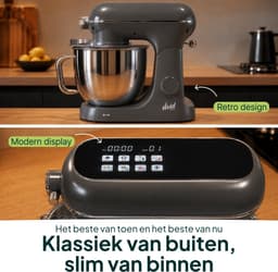 Vivid Green Luxe Keukenmixer - Touchscreen Display - 7L Mengkom - 11 Snelheden - Vaatwasserbestendig - Keukenmachine - Keukenrobot - Grijs — thumbnail 4