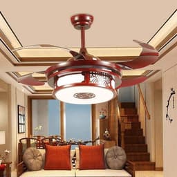 Plafondventilator met Verlichting - Ventilatorlamp Hout - Ruimte Koelen - Stille Koperen Motor - 112 cm Diameter - Bruin — thumbnail 4