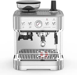 Novendo Goods - Espressomachine 15 bar met bonenmaler en melkopschuimer - Barista koffiemachine met 2,5L watertank en RVS behuizing — thumbnail 1