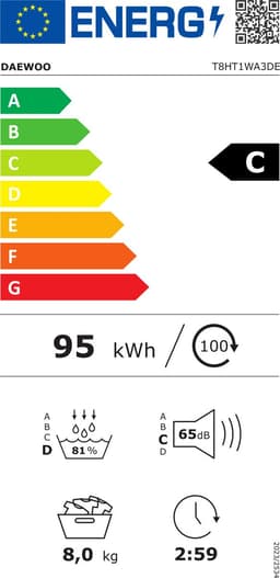 Daewoo T8HT1WA3DE | Warmtepompdroger | 8 kg | C label | Duits Display — thumbnail 2
