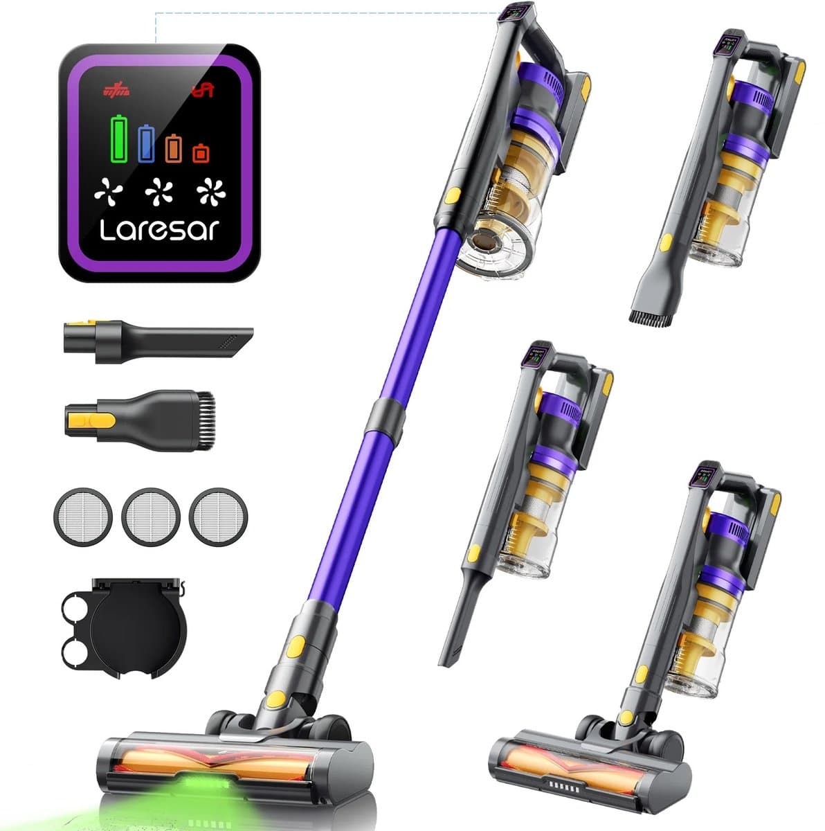 Draadloze Steelstofzuiger - Handstofzuiger - 550 Watt - 55000 Pa Zuigkracht - 60 Minuten Looptijd - Afneembare Li-ion Accu - 7-Traps HEPA Filter 99,98% - Groene LED Vloerborstel - Aromatherapie Functie - Anti-klit Borstel - 3 Modi — afbeelding 1