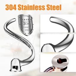 SnelShoppen - RVS Spiral Kneedhaak voor Keukenmachine 4.5-5 Quart, Geschikt voor Tilt Head, Efficiënt Kneedgereedschap, Vaatwasserbestendig, Keukenacc — thumbnail 5