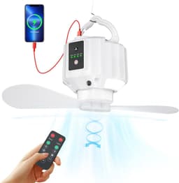 Campingventilator – Oplaadbare USB Ventilator 5200 mAh – Met LED Licht en Ophanghaak – 3 Snelheden – Draagbare Tentventilator voor Camping, Auto, Kantoor en Thuis — thumbnail 1