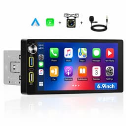 Boscer 1Din Autoradio Universeel - 6,9 Inch HD Touchscreen - Apple Carplay & Android Auto (Draadloos) - Bluetooth, USB, USB-C & MP5 - AHD Achteruitrijcamera, Stuurwieladapter & Externe Microfoon — thumbnail 1