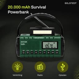 Solstedt® Noodradio - Altijd Overal Ontvangst - DAB+ - 20.000mAh - Noodradio Solar Opwindbaar - Met Krachtigste Powerbank - Noodradio Opwindbaar en Batterij - Draagbare Radio - Incl. Zaklamp - Noodpakket - USB Oplaadbaar - Groen — thumbnail 2