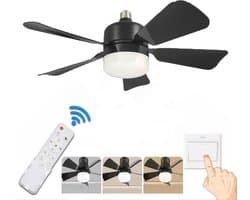 KZQ Plafondventilator - Zwart Mat - Incl 20W Lamp - Licht Apart Schakelbaar - Afstandsbediening - Dimbaar - Traploos Instelbare Lichtkleur - Nachtlampje - Geheugenfunctie - 3 Snelheden - Timer
