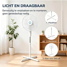 Archi Witte Staande Ventilator – Ventilatie - 3 Snelheden – Stille Ventilator ≤50 dB – Verstelbare Hoogte – Kruisvoet — thumbnail 5