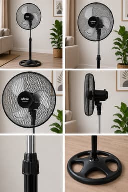 UFESA Montreal Statiefventilator ventilator – Krachtige Verkoeling | 50W | 40 cm | 3 Snelheden | Zwart — thumbnail 2
