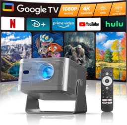 Smart Beamer Full HD 1080p met Google TV – 650 ANSI Lumen – Autofocus – 4K Ondersteuning – 180° Draaibaar — thumbnail 1