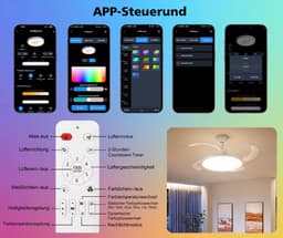 3 Blad Plafondventilator - LED Ventilator - Smart Lamp - 6 Snelheden - Bedienbaar Met Afstandsbediening & APP - 105 cm - RGB - Plafondventilatorlamp — thumbnail 5