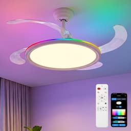 3 Blad Plafondventilator - LED Ventilator - Smart Lamp - 6 Snelheden - Bedienbaar Met Afstandsbediening & APP - 105 cm - RGB - Plafondventilatorlamp — thumbnail 2