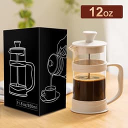 Thijox - French Press Koffie/Thee Maker, Camping Mini Koffiezetapparaat 304 Roestvrij Staal, Hittebestendig Glas, Cold Brew Koffie Pers 11,8 oz voor T — thumbnail 4