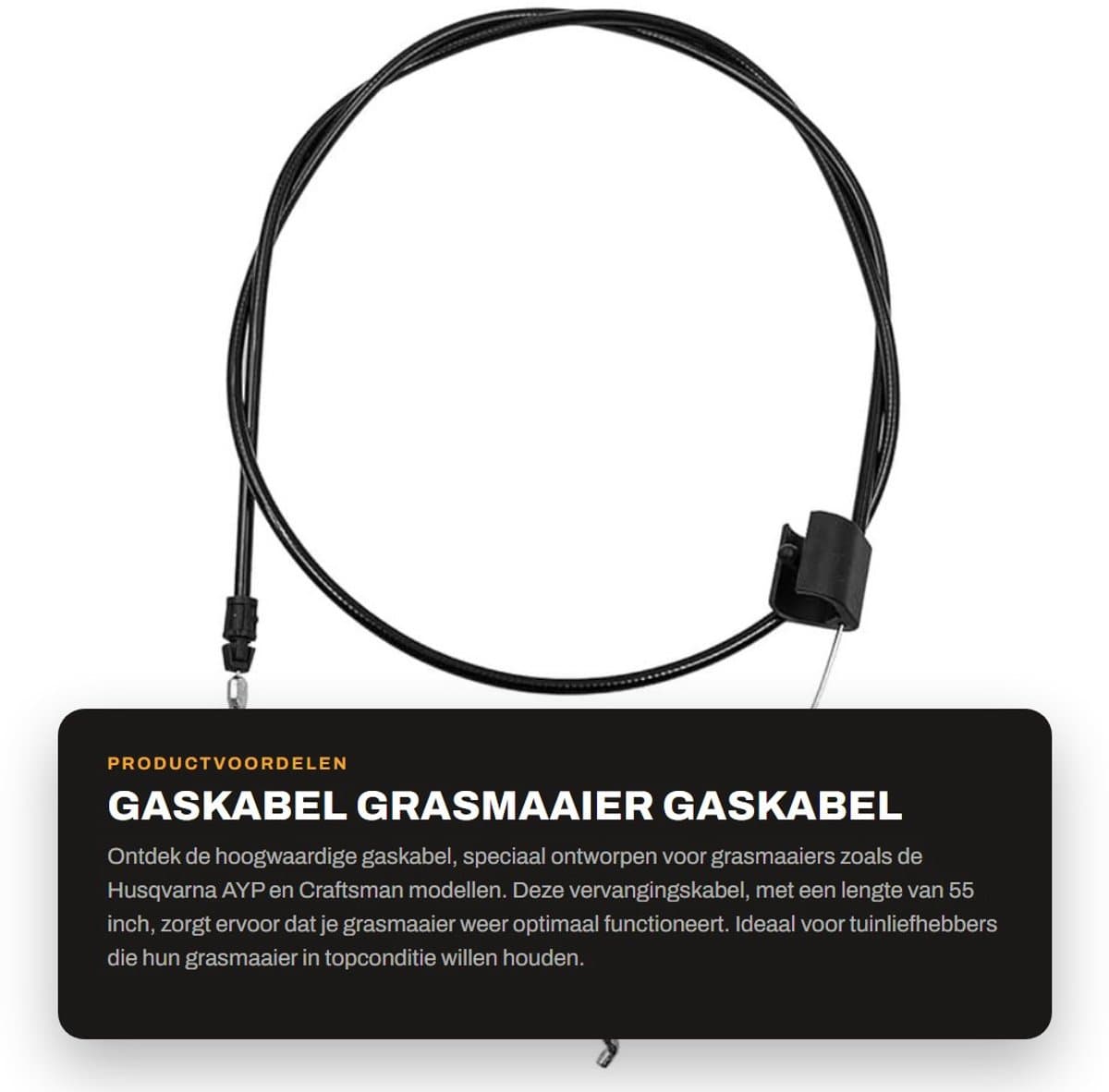 Inovra- Gaskabel Vervangen 55 inch - Controle Kabel - Universeel - Geschikt voor Grasmaaiers - Onderdeelnummers 427497/532427497 - Schokbestendig - Besturingskabel — afbeelding 1