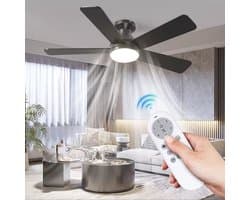 Plafondventilator Ø105 cm - 3 Temperaturen - Fluisterstil - Met Afstandsbediening - 6 Snelheden - Timer - Zomer/Winter functie - Zwart - 40W