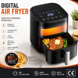 Digitale Airfryer 4L, 1200W – Olievrije Heteluchtfriteuse met Instelbare Temperatuur en Timer, Antiaanbakmand, Gezond Koken voor Frituren, Bakken, Braden en Opwarmen — thumbnail 4