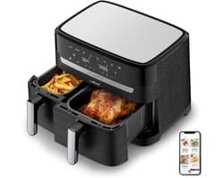 Heteluchtfriteuse - Airfryer met 2 lades - Complete maaltijden bereiden - XXL capaciteit 83L - Tot 8 personen - Zwart