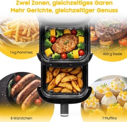 Heteluchtfriteuse Dubbele Kamer - XXL Airfryer - Snel Koken - Ruimtebesparend Verticaal Design - 10 Liter - Zwart — thumbnail 5