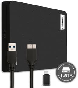 VisiQuality High-Speed Externe Harde Schijf 1.5 TB - Draagbare Dual Drive USB 3.0/C - Voor Windows & Mac - Geschikt voor Gameconsoles - Compact - Met handleiding - Zwart — thumbnail 1