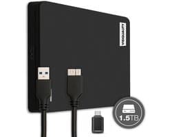VisiQuality High-Speed Externe Harde Schijf 1.5 TB - Draagbare Dual Drive USB 3.0/C - Voor Windows & Mac - Geschikt voor Gameconsoles - Compact - Met handleiding - Zwart